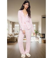 Rahat Kesim Baskılı Viskon Shally Pijama Takımı Özenle Seçilmiş Günlük Kullanım İçin (Açık Pembe)