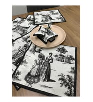 Toile De Jouy Paris Amerikan Servis 6’lı Set  35x45 cm  %100 Pamuk Dijital Baskılı  Klasik Fransız (Siyah)