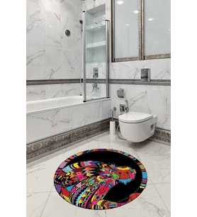Renkli Hayvan Temalı Yuvarlak Klozet Banyo Paspas Seti BS276
