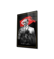 Atatürk Portre ve Türk Bayrağı Cam Tablo Modern Ev Ofis Salon Hediyelik Büyük Tablo Duvar Dekoru (Çok Renkli)