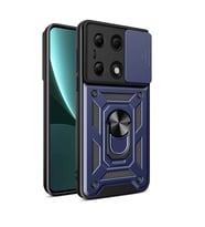 Xiaomi Redmi Note 13 Pro 4G Kılıf Yüzüklü Standli Sürgülü Kamera Korumalı Tank Sert Silikon Kapak (Mavi)