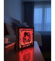 Kişiye Özel İsimli Ahşap Işıklı Gece Lambası Kırmızı