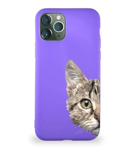 Apple iPhone 11 Pro Soft Premier Kapak Catface Tasarımlı Silikon Kılıf - Mor (Şeffaf)