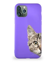Apple iPhone 11 Pro Soft Premier Kapak Catface Tasarımlı Silikon Kılıf - Mor (Şeffaf)