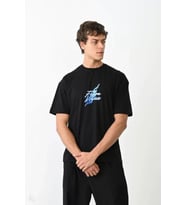 pilelistore- Unisex Bisiklet Yaka Baskılı Oversize T-Shirt - Siyah