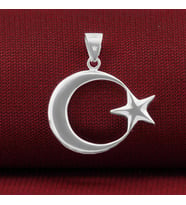 Çift Taraflı Ay Yıldız 925 Ayar Gümüş Kolye Ucu