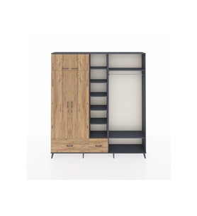 Arges Gardrop 12 Raflı 2 Çekmeceli 2 Askılı 220x30x243 Antrasit-Çam