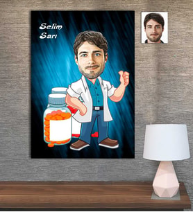 Kişiye Özel Karikatür Baskılı Ahşap Tablo Eczacı Erkek-1 30x40