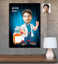 Kişiye Özel Karikatür Baskılı Ahşap Tablo Eczacı Erkek-1 30x40