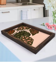 BK Gift Yapraklar Tasarımlı Doğal Ahşap Tepsi-3