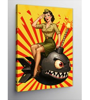 Kanvas Tablo Patlayıcı Balık ve Pin-Up Kadın