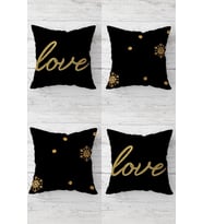 Gold Love Ve Kar Tanesi Desenli Gizli Fermuarlı Kırlent Kılıfı Koltuk Yastık Kılıfı Takım(4adet)