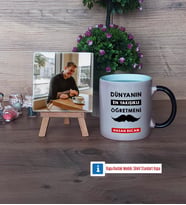 Erkek Öğretmene Hediye Fotoğraflı Dekoratif Taş, Kupa Bardak Beyaz Hediye (Model 9)