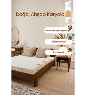 Damla Model 2 Başlıklı Masif Ahşap Karyola Kolay Kurulum Fırınlanmış İthal Sibirya Çamı 160x200 Yatak Uyumlu