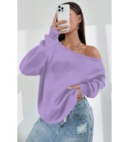 Ghassy Co. Kadın Kayık Yaka %100 Cotton 3 İplik Şardonlu Termal Kışlık Spor Üst Model Sweatshirt (Mor)