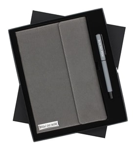 Kişiye Özel Kutulu Premium Defter ve Roller Kalem Seti (Gri)