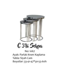 Brc Zigon 13383 C Model Düz Siyah Temper cam GÜMÜŞ Kaplama Metal Ayak El Yapım  