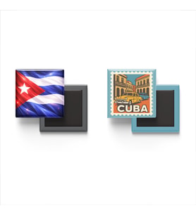 Buzdolap Magnetleri - Küba Bayrağı ve Havana Posta Pulu Tema - 2'li Set Magneti
