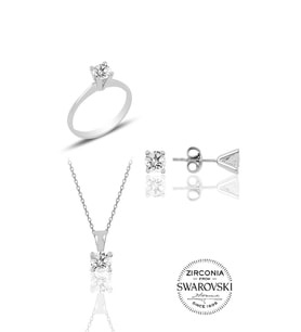 Söğütlü Silver Gümüş Swarovski tek taş modeli üçlü set