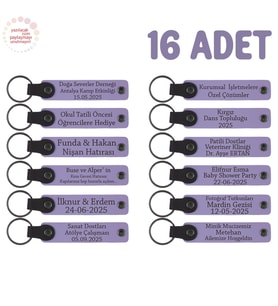 Öğretmeninden Öğrencilerine Mesajlı Karne Anı Anahtarlık 16’lı Set, Tüm Sınıfa Hediye, Mor Menekşe