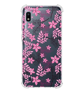 Samsung Galaxy A10 Uyumlu Köşe Korumalı Antişok Kapak Floral Pembe Tasarımlı Şeffaf  Kılıf