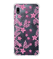 Samsung Galaxy A10 Uyumlu Köşe Korumalı Antişok Kapak Floral Pembe Tasarımlı Şeffaf  Kılıf