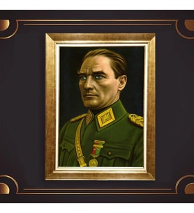 Altın Varaklı Çerçeveli Paspartulu Atatürk Tablo z4833 (Gold)