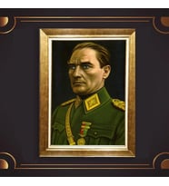 Altın Varaklı Çerçeveli Paspartulu Atatürk Tablo z4833 (Gold)