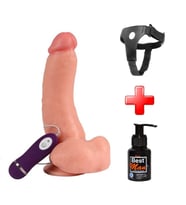 OdinsShop 22,5 cm Belden Bağlamalı Titreşimli Realistik Penis + Kemer + Kayganlaştırıcı Hediyeli
