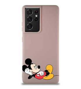 Samsung Galaxy S21 Ultra Soft Premier Kapak Mickey Mouse-F Tasarımlı Silikon Kılıf - Pudra (Şeffaf)