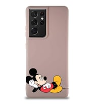 Samsung Galaxy S21 Ultra Soft Premier Kapak Mickey Mouse-F Tasarımlı Silikon Kılıf - Pudra (Şeffaf)