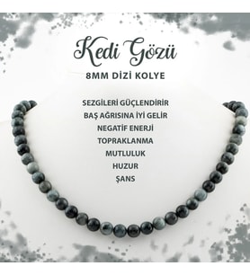 Kedi Gözü 8 mm Dizi Doğal Taş Kolye
