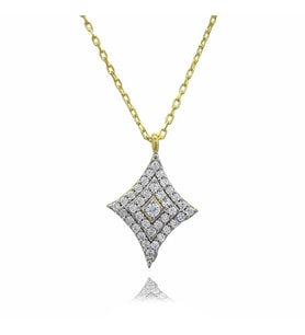Maça 925 Ayar Gümüş Zirkon Taşlı Gold Kaplama Kolye (Karışık)