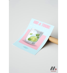 Gin Tonic İllüstrasyon, Çerçevesiz Yüksek Kalite Duvar Afişi - Mutfak Dekorasyonu