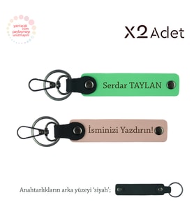 Kankaya Yılbaşı Hediyesi, İsim & Soyisim Yazılı 2’li Anahtarlık Seti, Yavru Ağzı-Fıstık Yeşil-Siyah