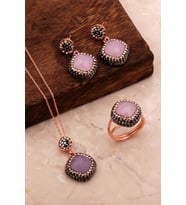 Pembe Kuvars Taşlı Rose Gümüş Set 2709