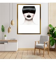Tablore Minimalist Siyah Maskeli Kadın Portresi Çerçeveli Kanvas Tablo Modern Salon Dekoru