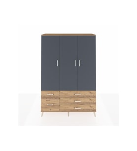 Hyperion Dolap 5 Raflı 5 Çekmeceli Tek Askılı 132x44x195 Çam-Antrasit/Çam