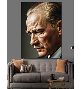 Atatürk Profilden Portre Çizimi Dekoratif Kanvas - Mdf Ahşap Tablo