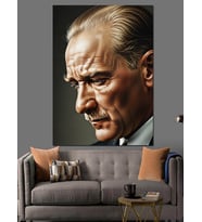 Atatürk Profilden Portre Çizimi Dekoratif Kanvas - Mdf Ahşap Tablo