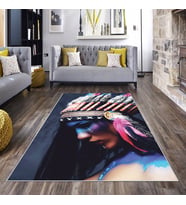 Çok Renkli Kızılderili Kız Desen Yıkanabilir Kaymaz Taban Leke Tutmaz Modern Salon Halısı ve Yolluk