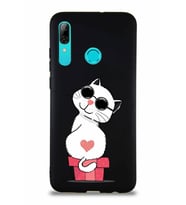 Huawei P Smart 2019 Soft Premier Kapak Coolcat Tasarımlı Silikon Kılıf - Siyah (Şeffaf)