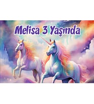Büyük Unicornlar Temalı Doğum Günü Afişi -3 35X50 cm