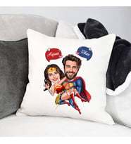 Kişiye Özel Süper Kahraman Aşıklar Karikatürlü Yastık