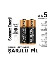 Type-C Şarjlı 2800mWh 1.5V Şarj Edilebilir 2'li AA Kalın Pil - lityum iyon Batarya