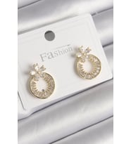 Pirinç Gold Renk Zirkon Taşlı Halka Model Çiçek Figür Kadın Küpe - TJ-BKP9762 TG-V 7716