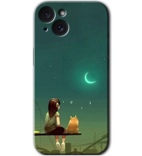 İphone 15 Kılıf HD Desen Baskılı Kılıf - Kedili Kız