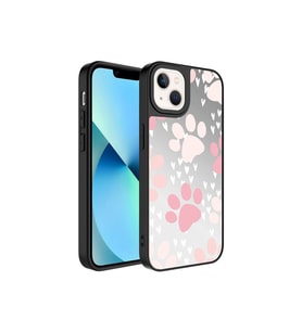 Apple iPhone 13 Uyumlu Kılıf Aynalı Desenli Kamera Korumalı Parlak Zore Mirror Kapak (Pati Desenli)