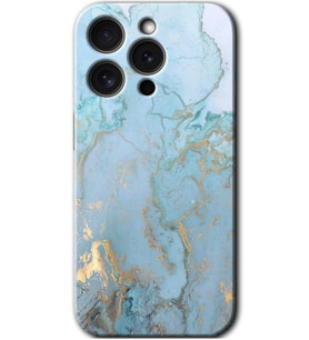 İphone 15 Pro Max Kılıf HD Desen Baskılı Kılıf - Mavi Gold Mermer