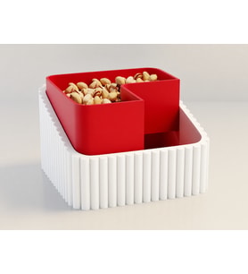 3D Baskı Fıstık Kasesi - Çift Hazneli Kabuk Ayırıcı Sunum Kasesi - Beyaz Kırmızı